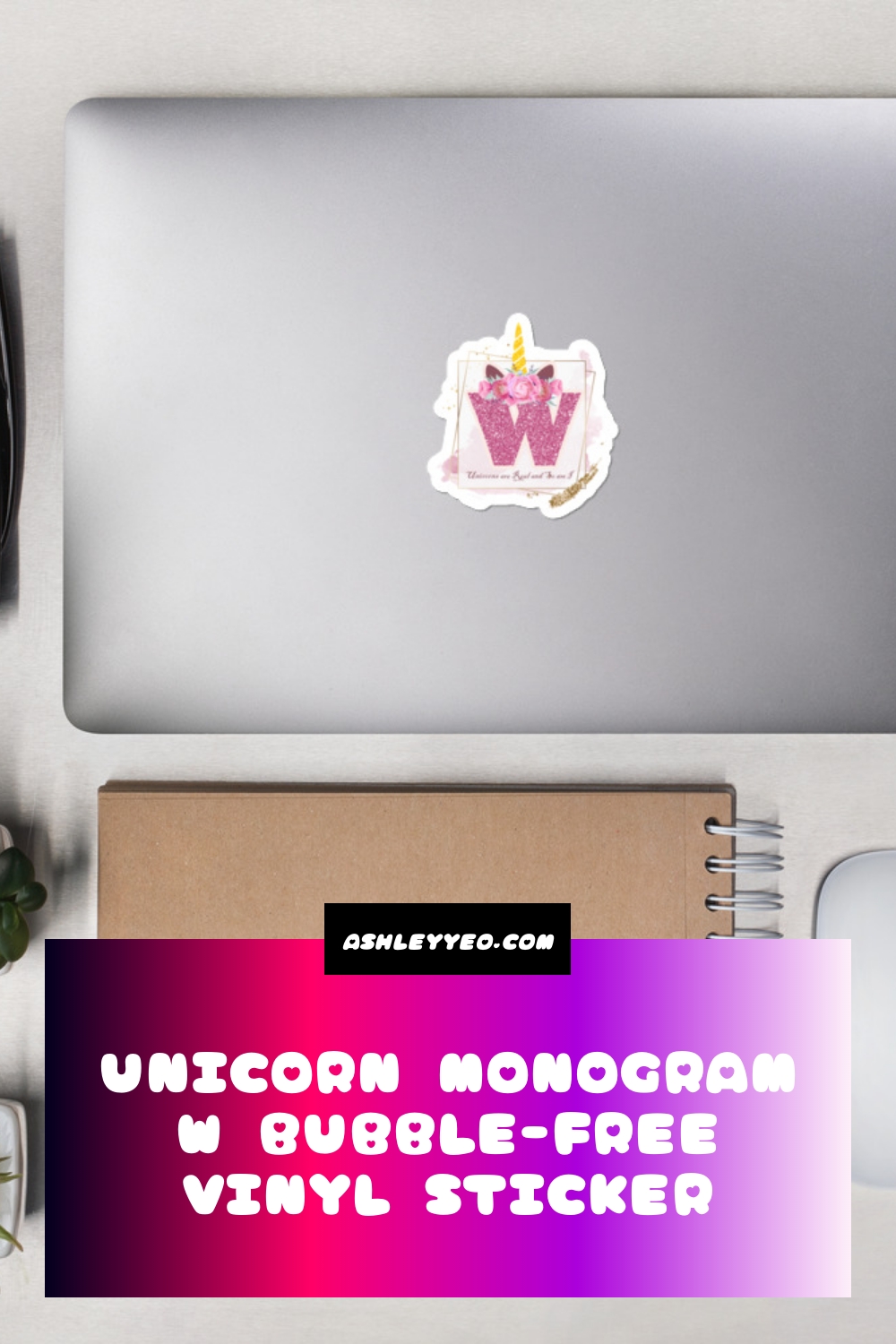 Unicorn Monogram W Bubble-Free Vinyl Sticker