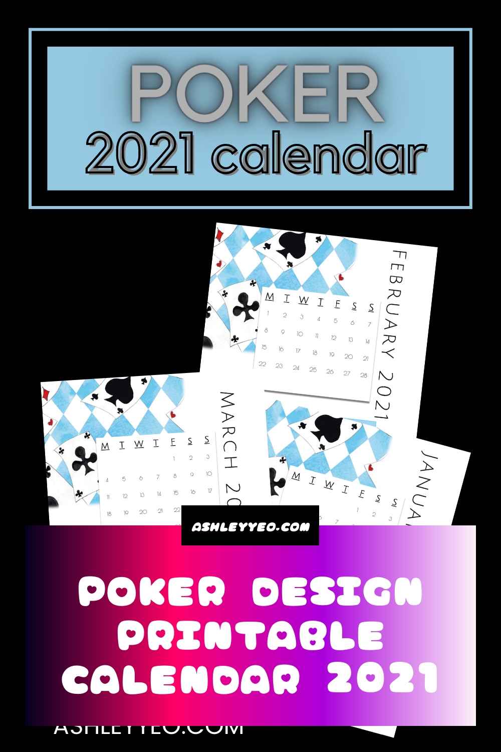 Poker Design Printable Calendar 2021